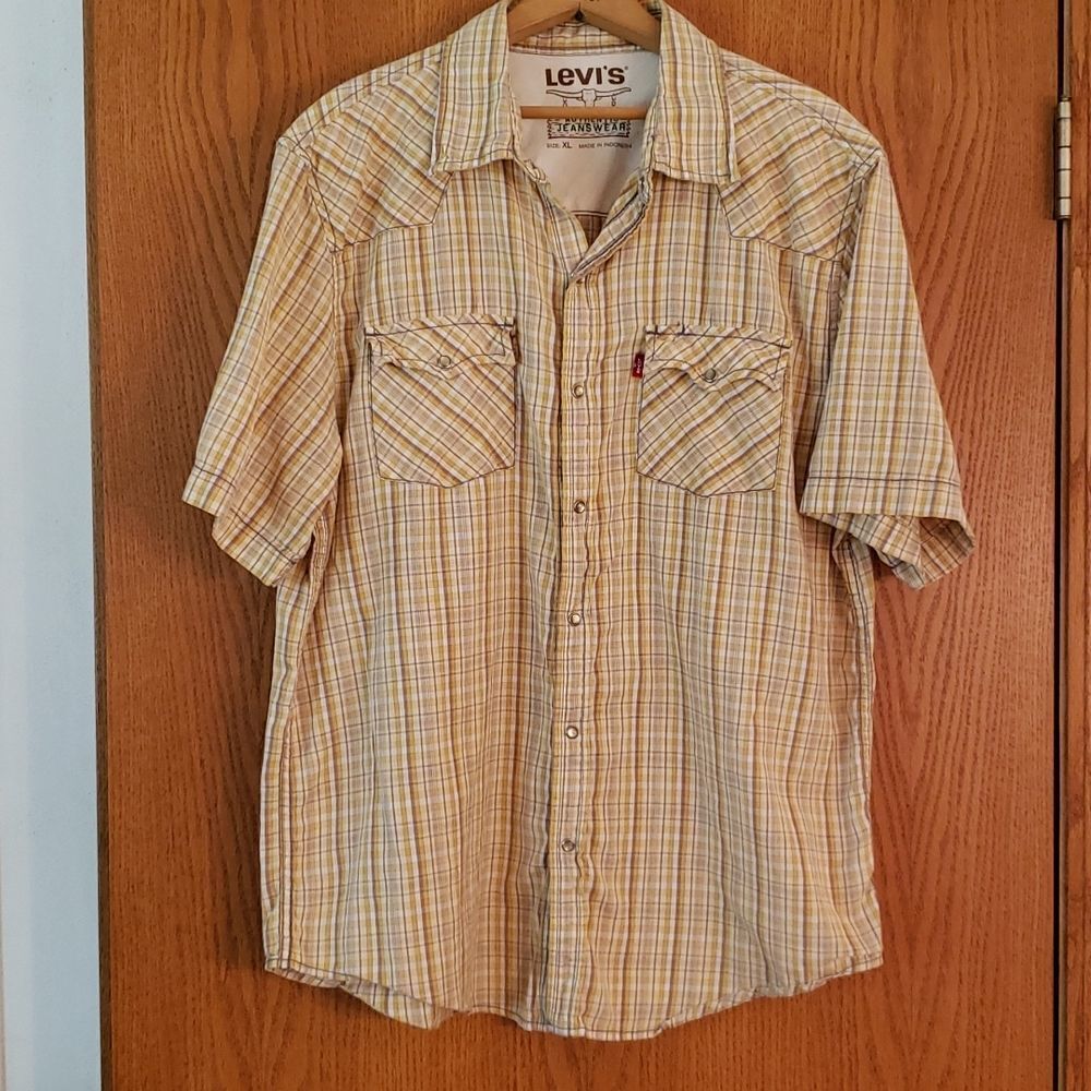Vtg Levi's Authentic Jeanswear Western Style Shirt with Pearly Snaps Sz XL